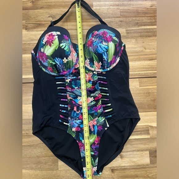 Swimsuits for All Ruched Sheer Full Support Padded Floral One Piece Swimsuit - Picture 8 of 13